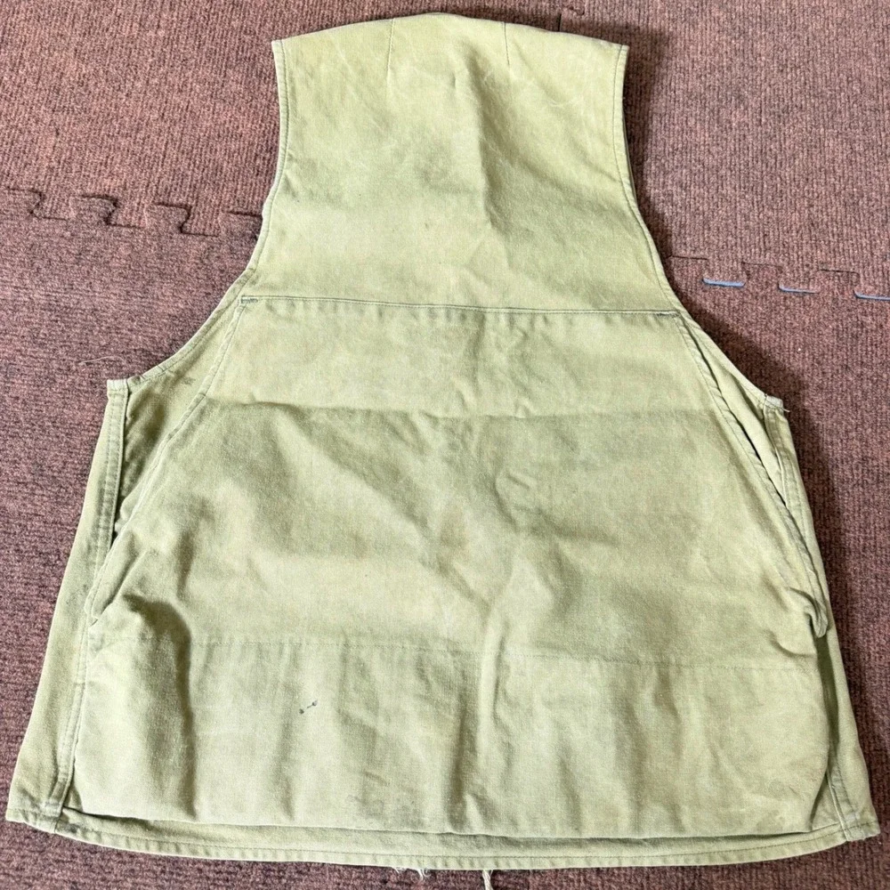 Vintage Cumberland Hunting Vest Tan Canvas Plaid Lined Shell Loops Game Bag B-